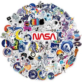100pcs Space Stickers Pack for Water Bottles, NASA Logo Astronaut Vinyl Sticker for Hydroflask Helmet Laptop Skateboard, Waterproof Decals Gifts for Kids Teens Boys Adults