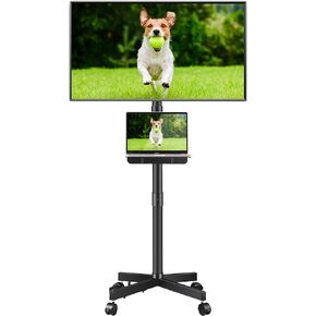 Mobile TV Stand for 23-60 Inch LCD LED Flat Curved Panel Screens TVs, Rolling Floor TV Cart with Laptop Shelf, Height Adjustable Portable TV Stand with Wheels up to 55lbs Max VESA 400x400mm