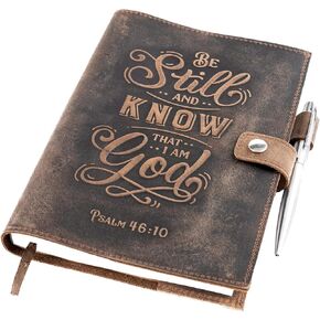 Refillable Leather Journal Lined Notebook - Journals for Women w/Psalm 46v10 Embossed Bible Verse - Vintage Handmade Leather Notebook with 320 Pages Milled A5 Ruled Paper & Luxury Pen by MOONSTER®
