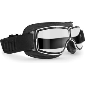 Bertoni Aviator Motorcycle Vintage Goggles Photochromic Lenses F188PH Motorbike Sunsensor Black Leather Glasses for Helmets