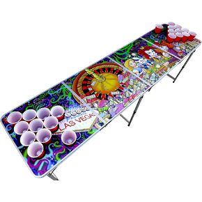 Alice in Las Vegas Psychedelic Poker Beer Pong Table with Cup Holes and Hole Covers