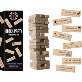 Block Party Adult Game Tumbling Tower ™ - Party Game - 54 Hilarious and Unique Blocks - with Different Dares, Challenges, Mini-Games