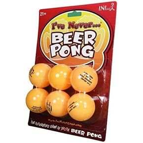 Beer Pong Balls, 6 Pack, Orange, with Funny I've Never Sayings