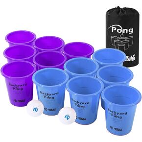 Jumbo Tailgate Beer Pong Set - Includes 12 Durable 9" Tall Cups, 2 Balls, Carry Bag