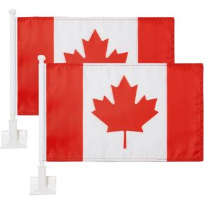 2 Pack Car Flags ,Car Flag Canada Flag Outdoor with Canadian Flag and Car Flag Pole, Car Logo Window Clip Can be Clipped to Most Windows 14 inch Flag Pole and 16 x 10 inch Double Sided Flag.