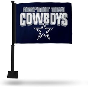 Rico Industries NFL Dallas Cowboys How Bout Them Cowboys Double Sided Car Flag W' Black Pole Double Sided Car Flag - 16" x 19" - Strong Pole That Hooks onto Car/Truck/Automobile