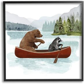 Stupell Industries Raccoon & Bear Canoeing Framed Giclee Art by Victoria Barnes