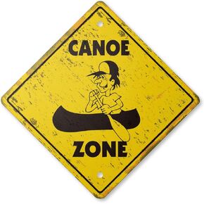 Canoe Vintage Crossing Sign Zone Xing | Indoor/Outdoor Plastic | 14" Tall Rustic Row Boat Oar Canoeing Indian dug Out Trail
