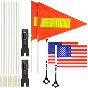 Bike Flag with Pole 2PCS Bike Safety Flag with Reflective Strip 2PCS USA Flag Waterproof Orange Flag American Flag for Cycling Outdoor