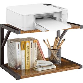 IBUYKE Under Desk Printer Stand,2 Tier Printer Cart for Printer,Mobile Home Desktop Organizer Shelf with 4 Wheels,for Printer, Fax, Home Office Use，Rustic Brown UTLJ007R