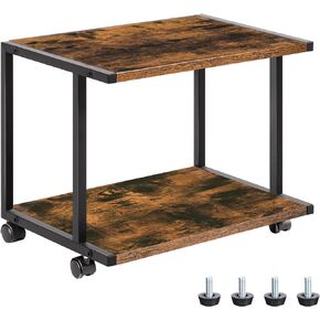 HOOBRO Under Desk Printer Stand, 2-Tier Industrial Printer Cart with Storage Shelf, Mobile Machine Holder Table Stand, for Home and Office, Rustic Brown and Black BF42PS01