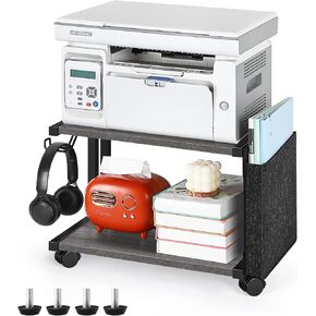 حامل طابعة ميلوس، حامل طابعة بطبقتين مع مساحة تخزين، رف عربة طابعة متنقلة بعجلات، حامل طابعة تحت المكتب لجهاز الفاكس، ناسخة، ماسح ضوئي، طابعة، ماسح ضوئي، أسود in Kuwait