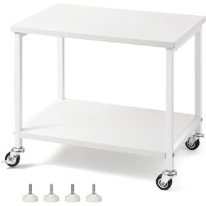 BTY Under Desk Printer Stand 2 Tier White Printer Stand with Storage Shelf Small Printer Table with Rolling Wheels for Office Home Scanner Printer (White)