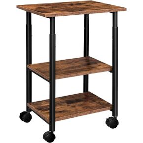 HOOBRO Printer Stand, 2-Tier Industrial Under Desk Printer Cart with Shelf, Mobile Heavy Duty Storage Rack on Wheels for Home, Office, Rustic Brown and Black BF02PS01G1