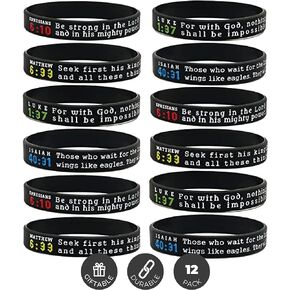 Ezekiel Gift Co. (12-pack) Religious Silicone Bracelets with Assorted Bible Verses - Wholesale Church Supplies Bible Study Tools