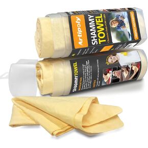 Premium Shammy Towel for Car Drying 2pk (26"x17")-Super Absorbent Chamois Towel-Reusable shamies Towels for Cars, Bathroom,Pets, Dust Remove, No Spots/Streak/Scratch