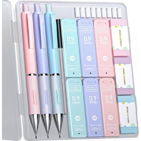 مجموعة أقلام الرصاص الميكانيكية Four Candies Pastel - 3 قطع أقلام رصاص ميكانيكية 0.7 مم مع 360 قطعة من عبوات الرصاص HB، 3 قطع ممحاة و9 قطع عبوات ممحاة، أقلام رصاص لطيفة للرسم والكتابة المدرسية in Kuwait