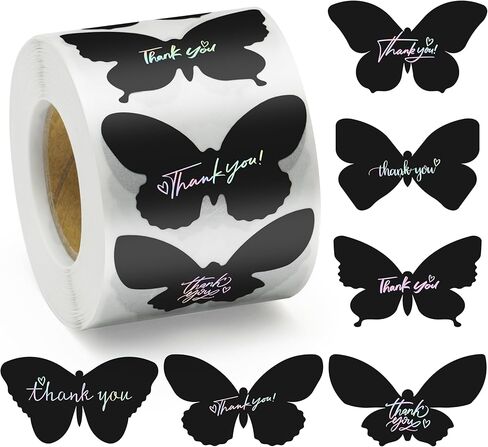 600 قطعة من ملصقات BunneDany ثلاثية الأبعاد على شكل فراشة شكرًا لك، بكرة مكونة من 6 تصميمات ملصقات لاصقة من رقائق قوس قزح للأعمال الصغيرة وأختام مغلفات وبطاقات الهدايا وعلامات الحرف اليدوية لحفلات الزفاف، 1.5 بوصة in Kuwait