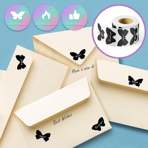 600 قطعة من ملصقات BunneDany ثلاثية الأبعاد على شكل فراشة شكرًا لك، بكرة مكونة من 6 تصميمات ملصقات لاصقة من رقائق قوس قزح للأعمال الصغيرة وأختام مغلفات وبطاقات الهدايا وعلامات الحرف اليدوية لحفلات الزفاف، 1.5 بوصة in Kuwait