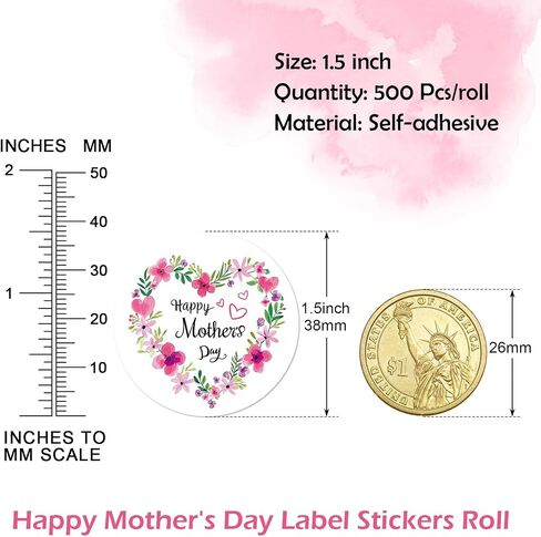 Happy Moyher's Day Sticker Roll, 500 PCS Label Stickers for Adults, 1.5 “ Gift Tag Stickers for Goodie Bags, Gift Favors Box, Envelope Seal, Cards, Party in Saudi Arabia