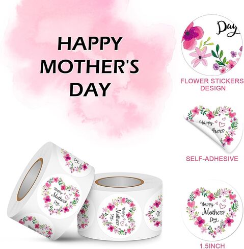 Happy Moyher's Day Sticker Roll, 500 PCS Label Stickers for Adults, 1.5 “ Gift Tag Stickers for Goodie Bags, Gift Favors Box, Envelope Seal, Cards, Party in Saudi Arabia