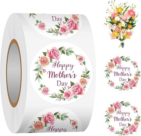 Happy Moyher's Day Sticker Roll, 500 PCS Label Stickers for Adults, 1.5 “ Gift Tag Stickers for Goodie Bags, Gift Favors Box, Envelope Seal, Cards, Party in Saudi Arabia