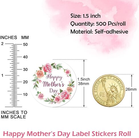 Happy Moyher's Day Sticker Roll, 500 PCS Label Stickers for Adults, 1.5 “ Gift Tag Stickers for Goodie Bags, Gift Favors Box, Envelope Seal, Cards, Party in Saudi Arabia