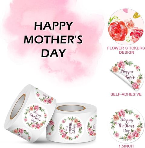 Happy Moyher's Day Sticker Roll, 500 PCS Label Stickers for Adults, 1.5 “ Gift Tag Stickers for Goodie Bags, Gift Favors Box, Envelope Seal, Cards, Party in Saudi Arabia