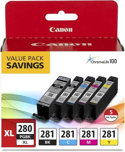 Canon PGI-280XL/CLI-281 5 Color Pack Compatible to TR8520, TR7520, TS9120 Series,TS8120 Series, TS6120 Series in Kuwait