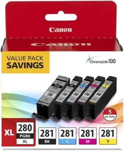 Canon PGI-280XL/CLI-281 5 Color Pack Compatible to TR8520, TR7520, TS9120 Series,TS8120 Series, TS6120 Series in Kuwait
