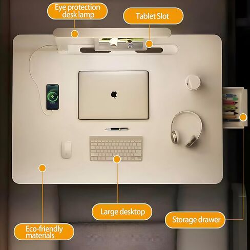 Laptop Desk for Bed Lap Desk with LED Desk Light, Adjustable Tablet Bed Table with Foldable Legs Storage Drawer, Breakfast Serving Tray Folding Laptop Stand Reading Holder for Sofa Couch Floor (BLACK) in Kuwait