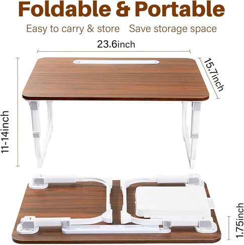 Laptop Desk for Bed Lap Desk with LED Desk Light, Adjustable Tablet Bed Table with Foldable Legs Storage Drawer, Breakfast Serving Tray Folding Laptop Stand Reading Holder for Sofa Couch Floor (BLACK) in Kuwait