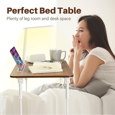 Laptop Desk for Bed Lap Desk with LED Desk Light, Adjustable Tablet Bed Table with Foldable Legs Storage Drawer, Breakfast Serving Tray Folding Laptop Stand Reading Holder for Sofa Couch Floor (BLACK) in Kuwait