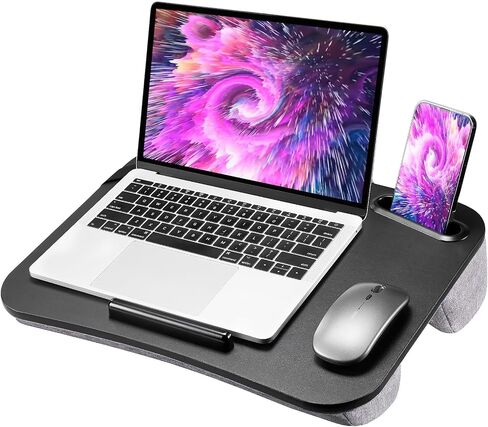 HUANUO Laptop Lap Desk Fits up to 15.6 inch Laptops, Lap Desk with Cushion, Phone Slot & Storage Bag, Portable Lightweight Lap Desk for Laptop, Black Laptop Desk for Home Office Dormitory in Saudi Arabia