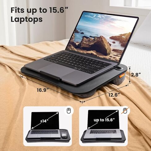 HUANUO Laptop Lap Desk Fits up to 15.6 inch Laptops, Lap Desk with Cushion, Phone Slot & Storage Bag, Portable Lightweight Lap Desk for Laptop, Black Laptop Desk for Home Office Dormitory in Saudi Arabia