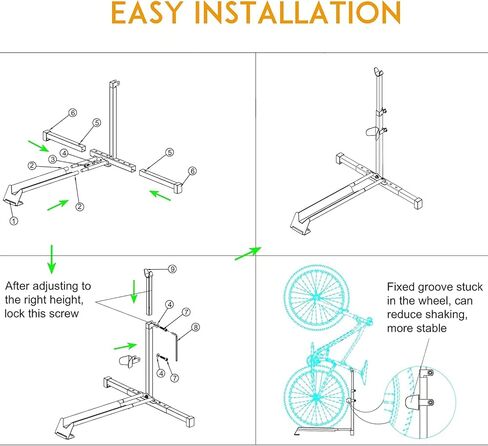 Vertical Bike Stand Floor Bicycle Rack Adjustable Upright Design, Space Saving for Living Room, Bedroom and Garage No-Damage Wall Apartment Super Stable Parking Racks, for Indoor Bike Storage in Kuwait