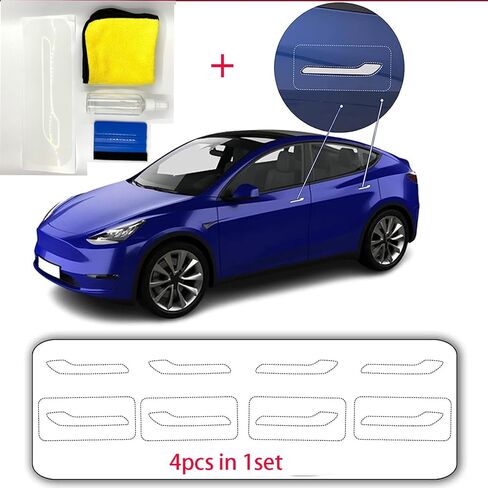 ملصق مقبض الباب من Tesla Model Y/Model 3 وطبقة PPF للحماية من الخدش، طبقة حماية طلاء حول مقبض الباب متوافقة مع Tesla Model Y/Model 3، أدوات مجموعة أدوات طلاء الطلاء الواقي من الخدش بمقبض الباب. in Kuwait