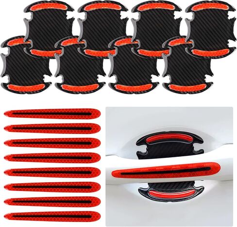 16Pcs Car 3D Carbon Fiber Door Handle Paint Scratch Protector, Reflective Stripe Stickers Anti-Scratch Car Outdoor Safety Warning Marker, Universal for Most Car Handles in Saudi Arabia