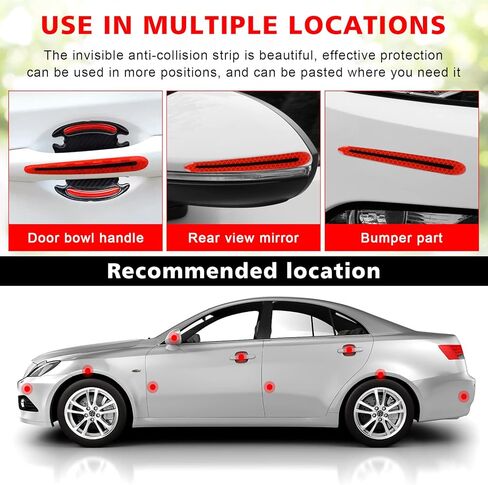 16Pcs Car 3D Carbon Fiber Door Handle Paint Scratch Protector, Reflective Stripe Stickers Anti-Scratch Car Outdoor Safety Warning Marker, Universal for Most Car Handles in Saudi Arabia