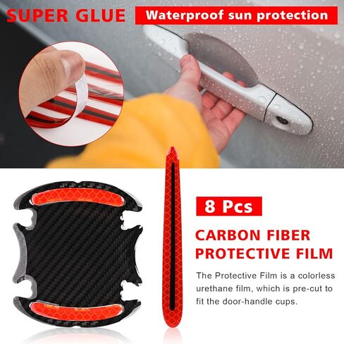16Pcs Car 3D Carbon Fiber Door Handle Paint Scratch Protector, Reflective Stripe Stickers Anti-Scratch Car Outdoor Safety Warning Marker, Universal for Most Car Handles in Saudi Arabia