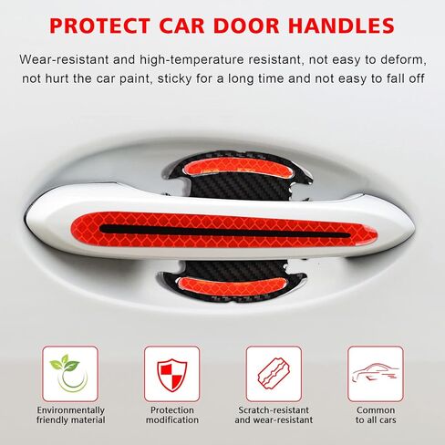 16Pcs Car 3D Carbon Fiber Door Handle Paint Scratch Protector, Reflective Stripe Stickers Anti-Scratch Car Outdoor Safety Warning Marker, Universal for Most Car Handles in Saudi Arabia