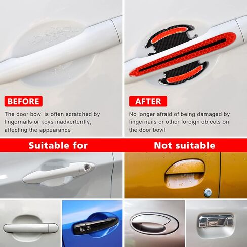 16Pcs Car 3D Carbon Fiber Door Handle Paint Scratch Protector, Reflective Stripe Stickers Anti-Scratch Car Outdoor Safety Warning Marker, Universal for Most Car Handles in Saudi Arabia