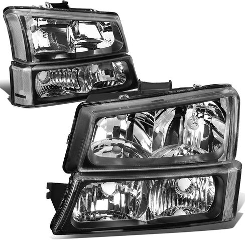 DNA MOTORING HL-OH-CS03-4P-BK-CL1 مصابيح أمامية سوداء متوافقة مع موديلات 2003-2006 Chevy Silverado/Avalanche Fit بدون تكسية المصنع in Saudi Arabia