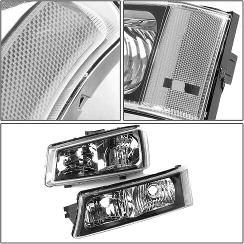 DNA MOTORING HL-OH-CS03-4P-BK-CL1 مصابيح أمامية سوداء متوافقة مع موديلات 2003-2006 Chevy Silverado/Avalanche Fit بدون تكسية المصنع in Saudi Arabia