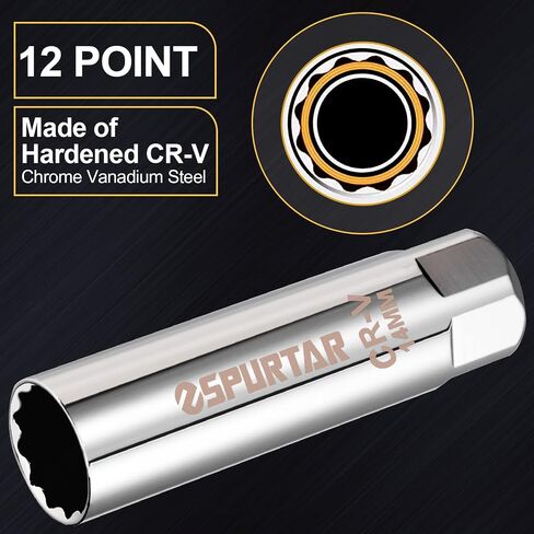Spurtar 14mm Spark Plug Socket 3/8-inch Drive Thin Wall Magnetic Spark Plug Socket - 12-Point Design Compatible with BMW Mini Motorcycle, Car, SUV, Mercedes, Nissan, Peugeot in Saudi Arabia