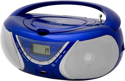 HANNLOMAX HX-321CD3 Boombox CD/MP3 المحمول، راديو AM/FM، بلوتوث، منفذ USB لتشغيل MP3، مدخل Aux-in (أزرق) in Saudi Arabia