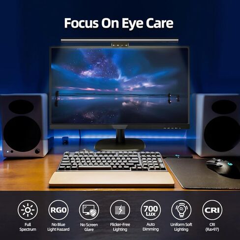 شريط ضوء شاشة كمبيوتر Dawnrise مقاس 20 بوصة، مصباح مكتب LED للقراءة الإلكترونية USB بدون وهج شاشة للعناية بالعين. شريط شاشة للتحكم باللمس مع توفير مساحة التعتيم التلقائي لمصباح مهام ألعاب المكتب المنزلي in Kuwait