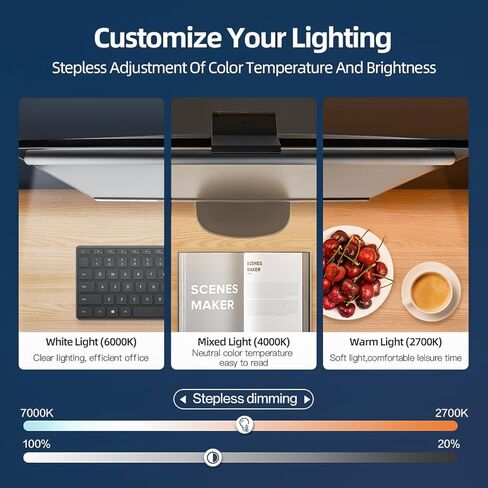 شريط ضوء شاشة كمبيوتر Dawnrise مقاس 20 بوصة، مصباح مكتب LED للقراءة الإلكترونية USB بدون وهج شاشة للعناية بالعين. شريط شاشة للتحكم باللمس مع توفير مساحة التعتيم التلقائي لمصباح مهام ألعاب المكتب المنزلي in Kuwait