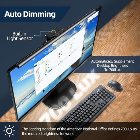 شريط ضوء شاشة كمبيوتر Dawnrise مقاس 20 بوصة، مصباح مكتب LED للقراءة الإلكترونية USB بدون وهج شاشة للعناية بالعين. شريط شاشة للتحكم باللمس مع توفير مساحة التعتيم التلقائي لمصباح مهام ألعاب المكتب المنزلي in Kuwait
