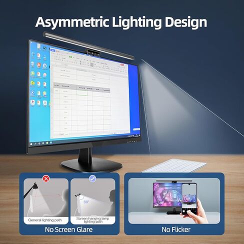 شريط ضوء شاشة كمبيوتر Dawnrise مقاس 20 بوصة، مصباح مكتب LED للقراءة الإلكترونية USB بدون وهج شاشة للعناية بالعين. شريط شاشة للتحكم باللمس مع توفير مساحة التعتيم التلقائي لمصباح مهام ألعاب المكتب المنزلي in Kuwait